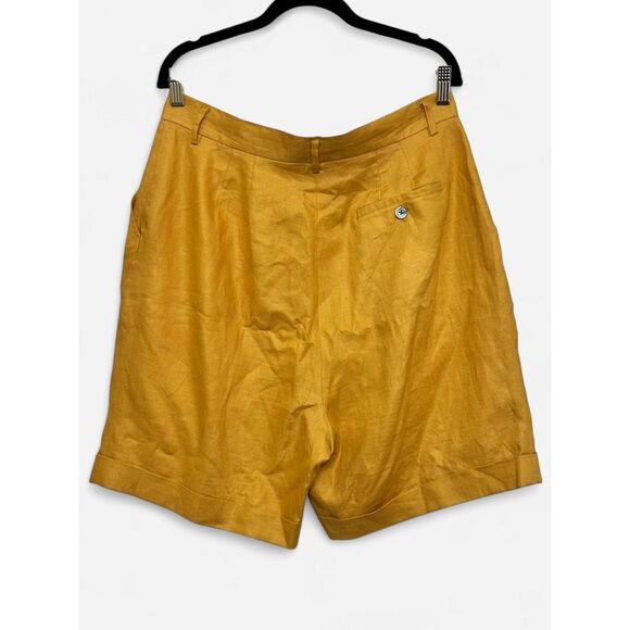 Vintage Classiques Mustard Yellow Marigold High Waist Linen Shorts with Pockets - Picture 2 of 5